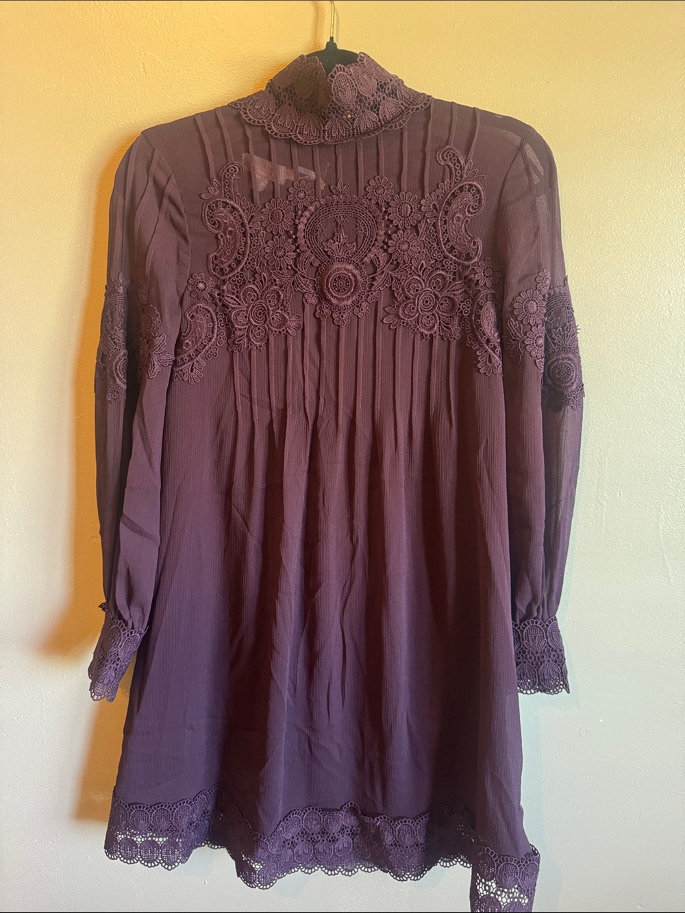 Ted Baker London Plum Lace Yoke Long-Sleeve Dress